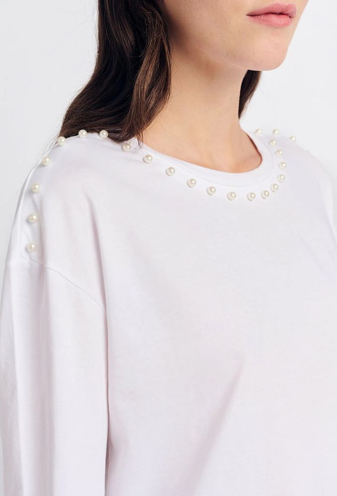 Forel Μπλούζα Λευκή με Πέρλες - Image 2