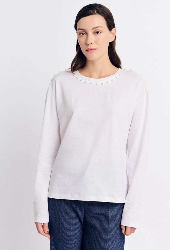 Forel Μπλούζα Λευκή με Πέρλες