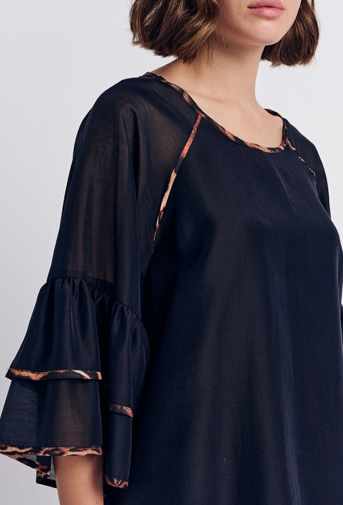 Forel Μπλούζα Mαύρη με Βολάν στα Μανίκια - Image 3