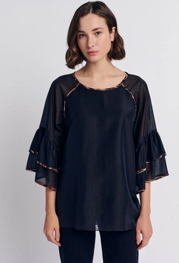 Forel Μπλούζα Mαύρη με Βολάν στα Μανίκια