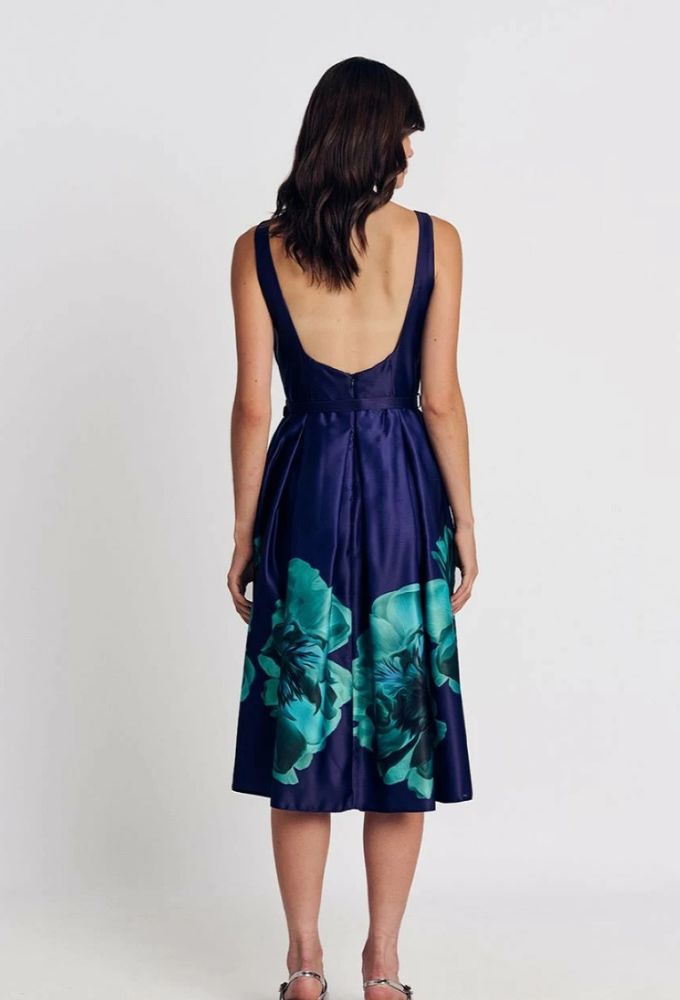 Forel Φόρεμα Satin με Φλοράλ Σχέδιο στο Χρώμα της Μελάνης - Image 2