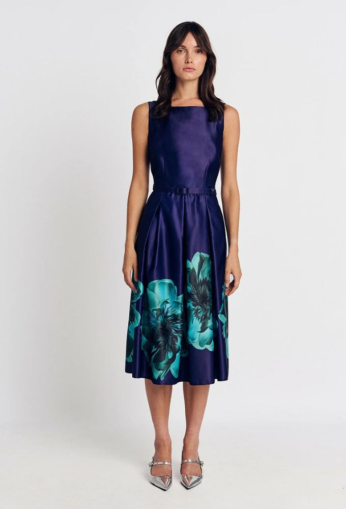 Forel Φόρεμα Satin με Φλοράλ Σχέδιο στο Χρώμα της Μελάνης