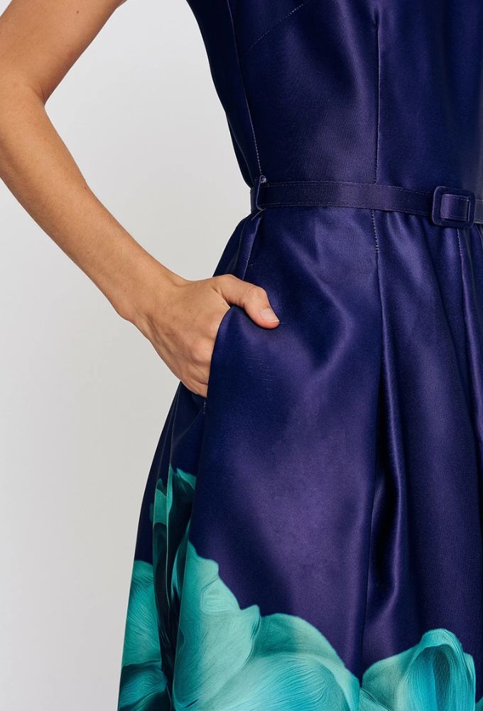 Forel Φόρεμα Satin με Φλοράλ Σχέδιο στο Χρώμα της Μελάνης - Image 3