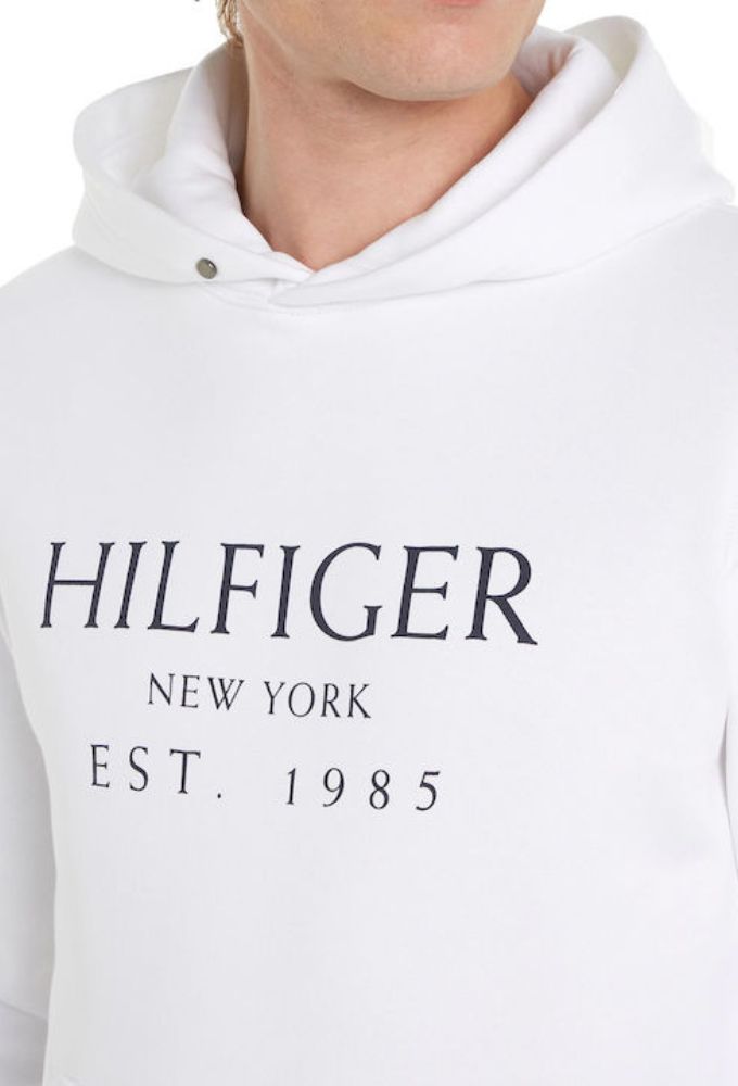 Tommy Hilfiger Ανδρικό Φούτερ Λευκό με Κουκούλα - Image 3