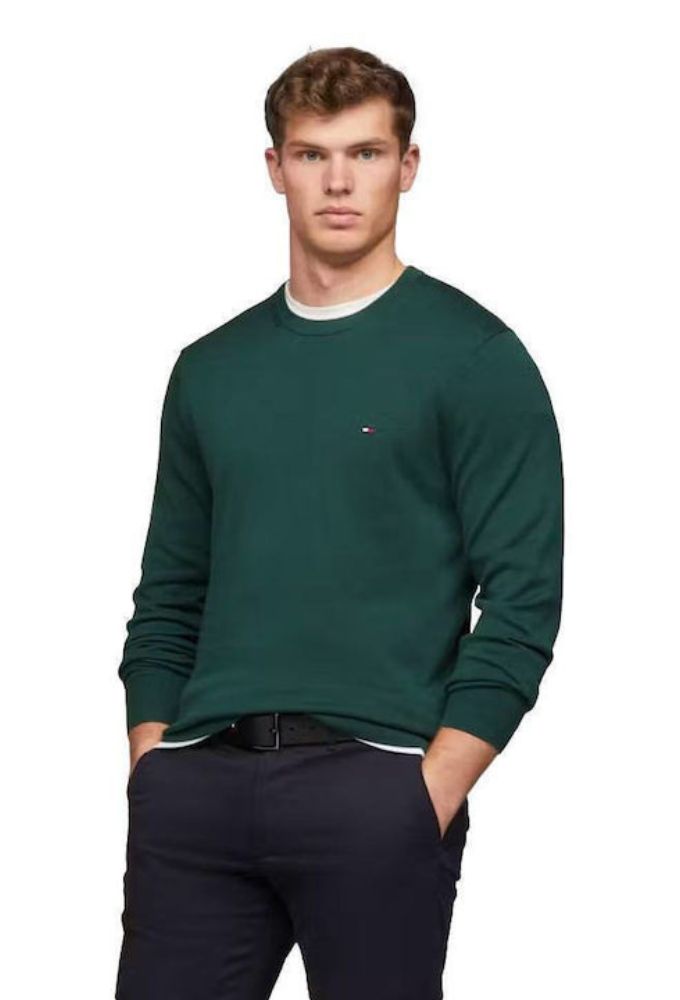 Tommy Hilfiger Ανδρικό Πράσινο Πουλόβερ με Λαιμόκοψη
