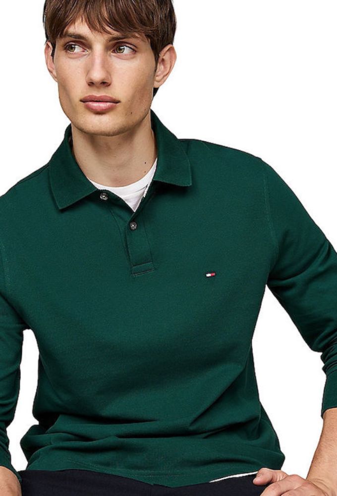 Tommy Hilfiger Ανδρική Μπλούζα Μακρυμάνικη Polo Πράσινη - Image 3