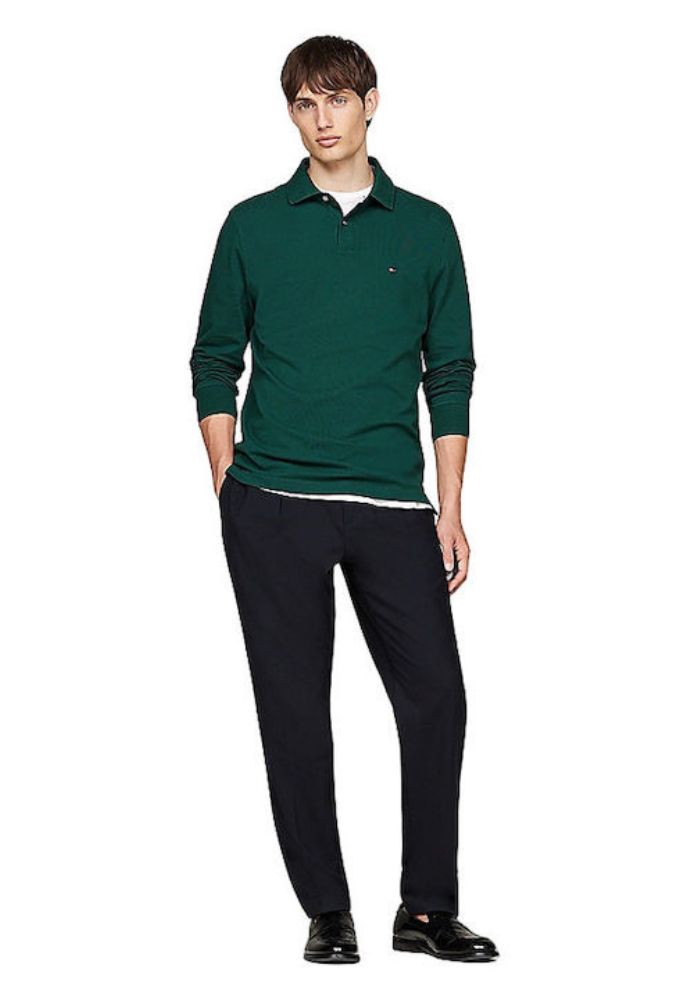 Tommy Hilfiger Ανδρική Μπλούζα Μακρυμάνικη Polo Πράσινη - Image 2