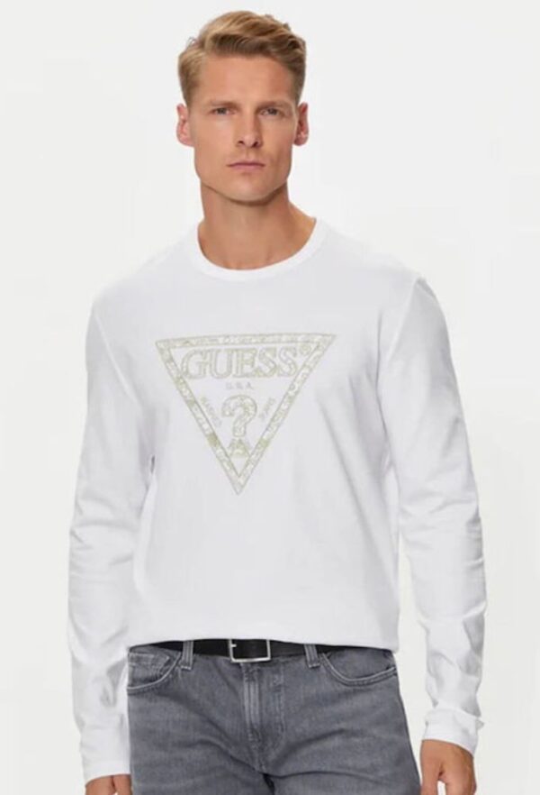 Guess Triangle Ανδρική Μπλούζα Μακρυμάνικη Λευκή