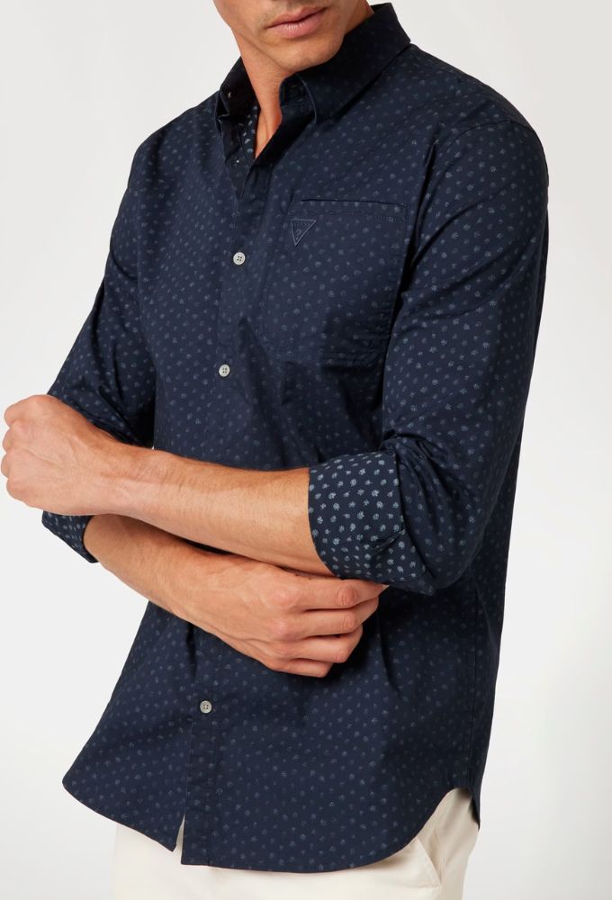 Guess Πουκάμισο Μπλέ Σκούρο με Τύπωμα Αll Οver - Image 3