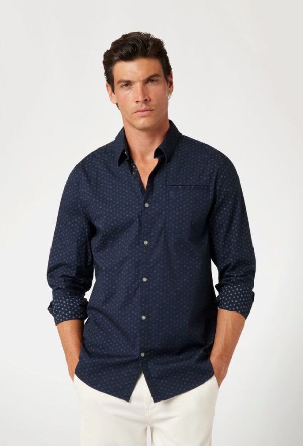 Guess Πουκάμισο Μπλέ Σκούρο με Τύπωμα Αll Οver