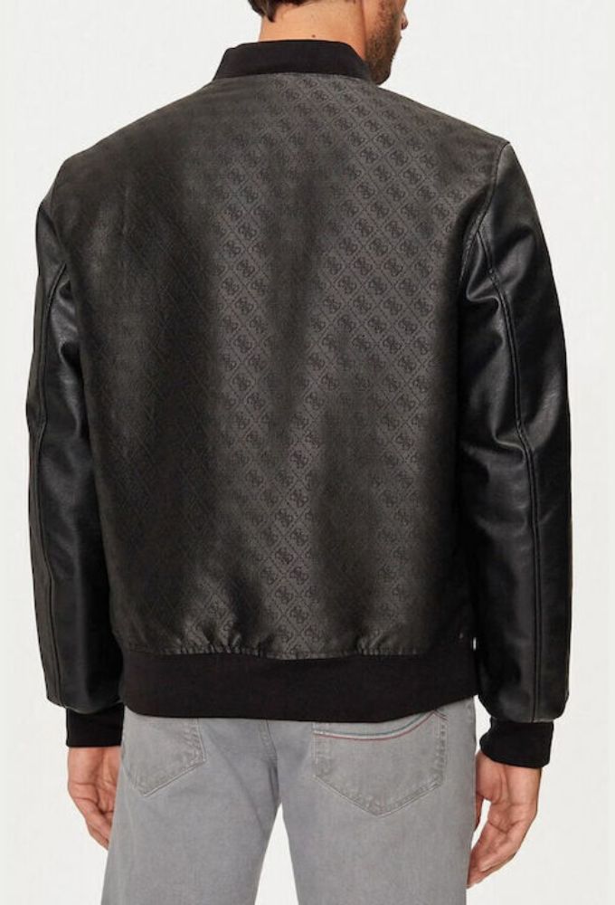 Guess Ανδρικό Δερμάτινο Μπουφάν Biker Αδιάβροχο και Αντιανεμικό Μαύρο - Image 2