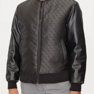 Guess Ανδρικό Δερμάτινο Μπουφάν Biker Αδιάβροχο και Αντιανεμικό Μαύρο