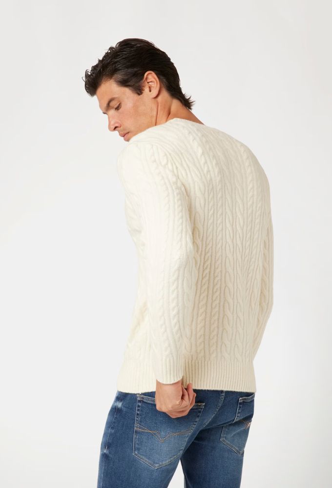 Guess Σύμμεικτο Mάλλινο Πουλόβερ με Λογότυπο Μπροστά Εκρού - Image 2