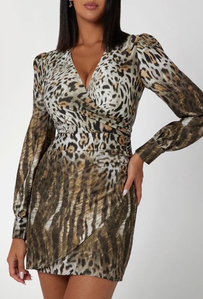 Guess Μίνι Φόρεμα με Αnimal Print Καφέ - Image 4