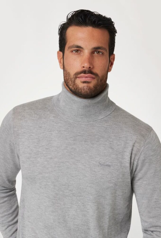 Guess Ανδρικό Σύμμεικτο Μάλλινο Πουλόβερ Γκρί Ανοιχτό Ζιβάγκο - Image 2