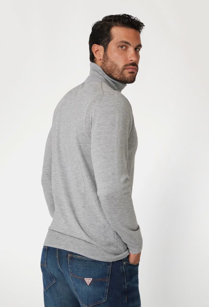 Guess Ανδρικό Σύμμεικτο Μάλλινο Πουλόβερ Γκρί Ανοιχτό Ζιβάγκο - Image 3