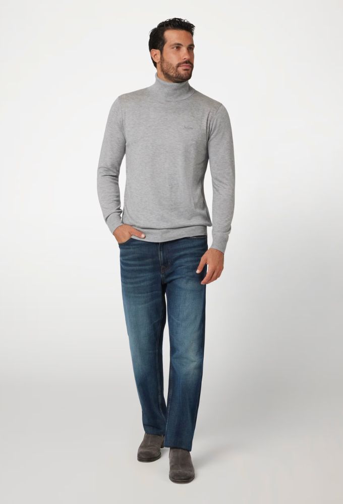 Guess Ανδρικό Σύμμεικτο Μάλλινο Πουλόβερ Γκρί Ανοιχτό Ζιβάγκο - Image 4