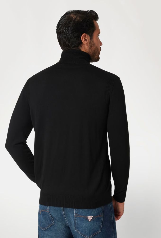 Guess Ανδρικό Σύμμεικτο Μάλλινο Πουλόβερ Mαύρο Ζιβάγκο - Image 2