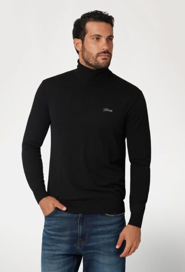 Guess Ανδρικό Σύμμεικτο Μάλλινο Πουλόβερ Mαύρο Ζιβάγκο