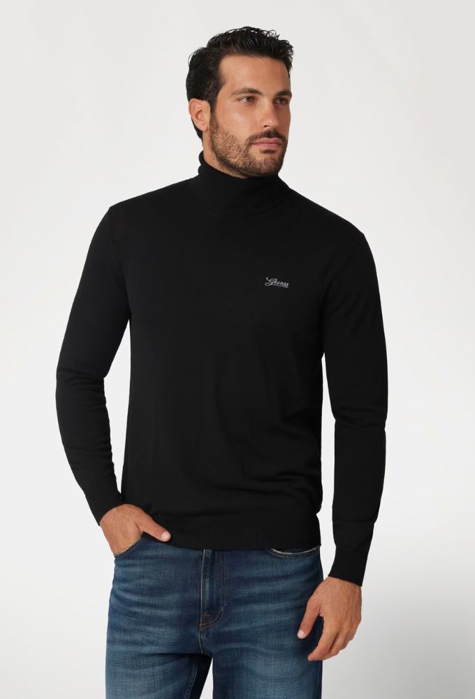 Guess Ανδρικό Σύμμεικτο Μάλλινο Πουλόβερ Mαύρο Ζιβάγκο