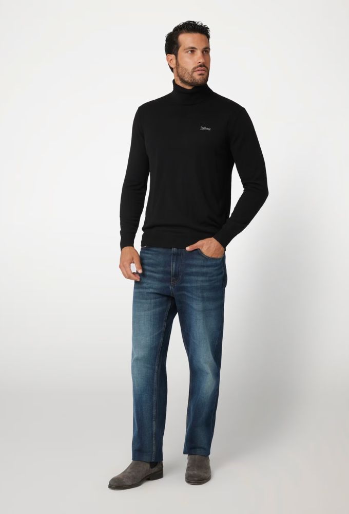 Guess Ανδρικό Σύμμεικτο Μάλλινο Πουλόβερ Mαύρο Ζιβάγκο - Image 3