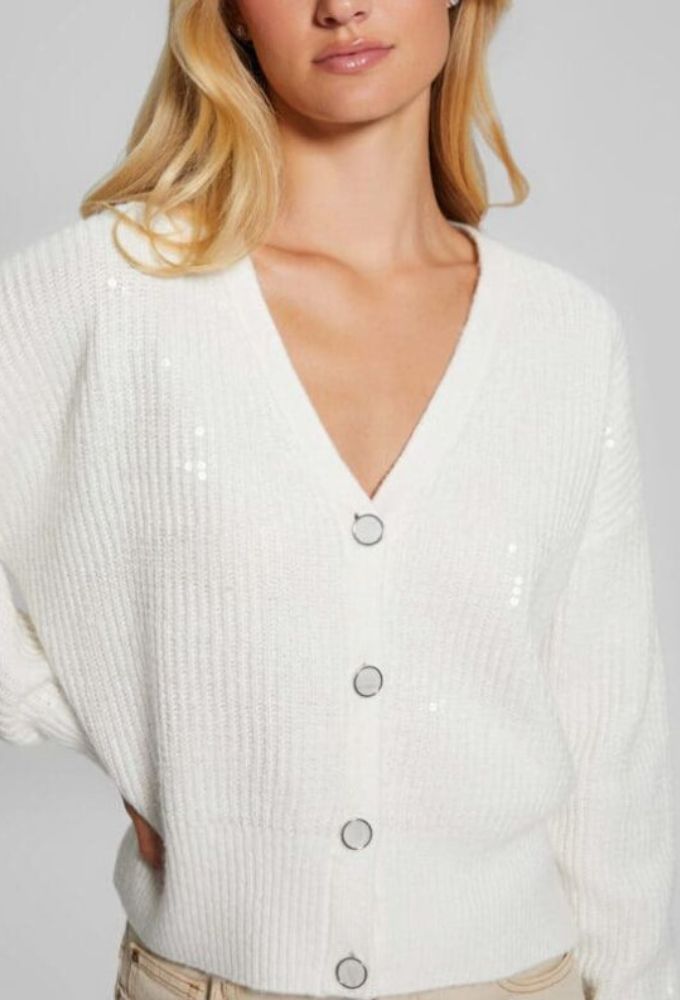 Guess Γυναικεία Πλεκτή Ζακέτα Riley Λευκή - Image 2