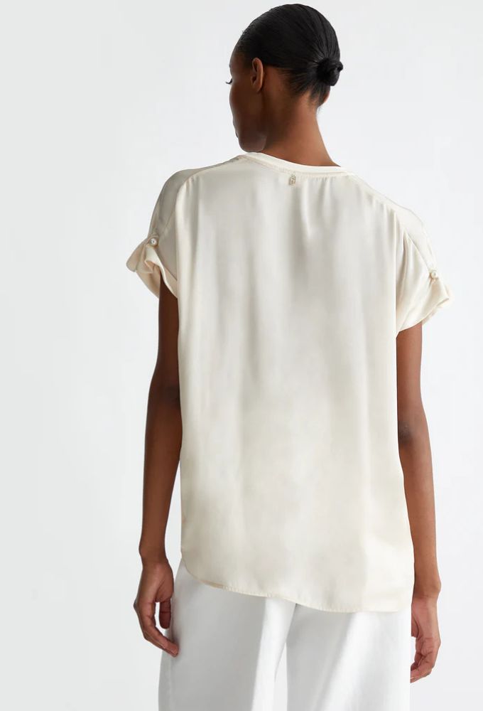 Liu Jo Γυναικεία Μπλούζα Εκρού Κοντομάνικη - Image 3