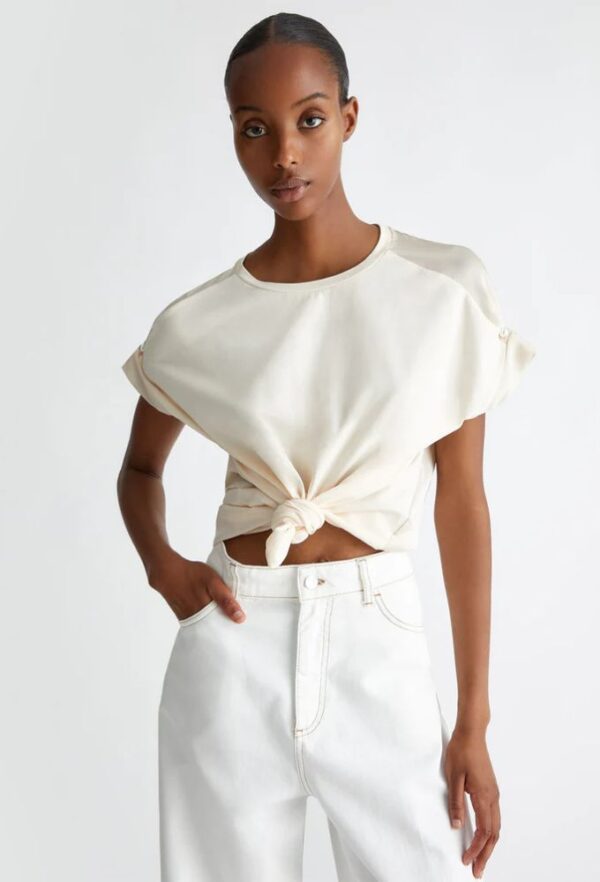 Liu Jo Γυναικεία Μπλούζα Εκρού Κοντομάνικη