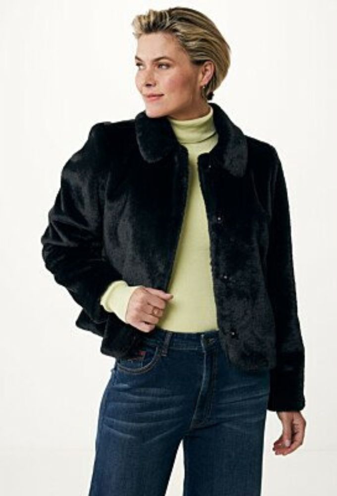 Mexx Κοντή Γυναικεία Μαύρη Γούνα