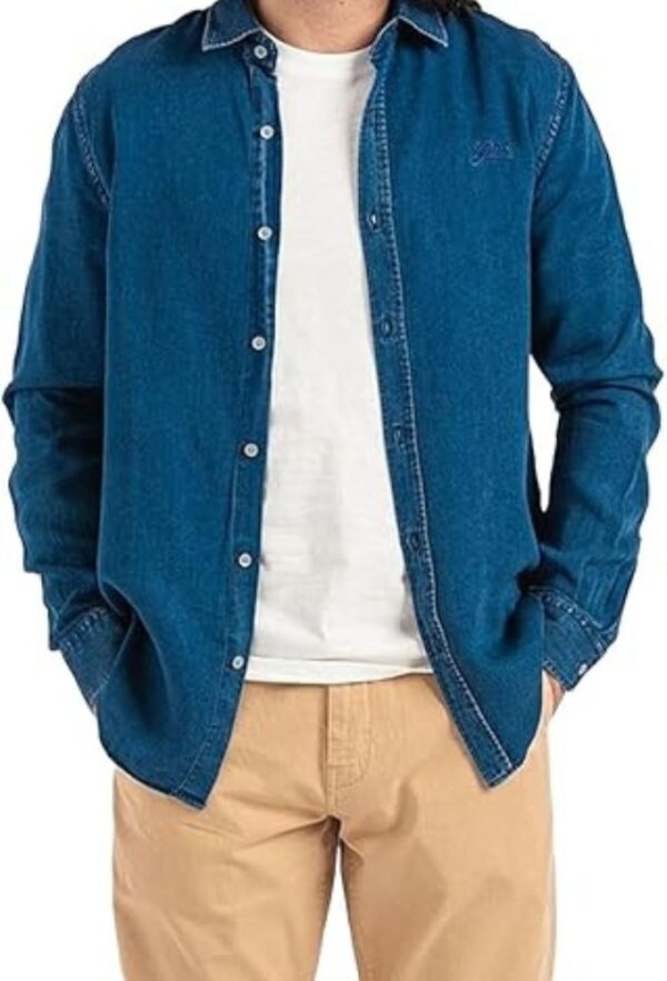 Guess Ανδρικό Κλασικό Πουκάμισο Slim Mπλέ Ανοιχτό