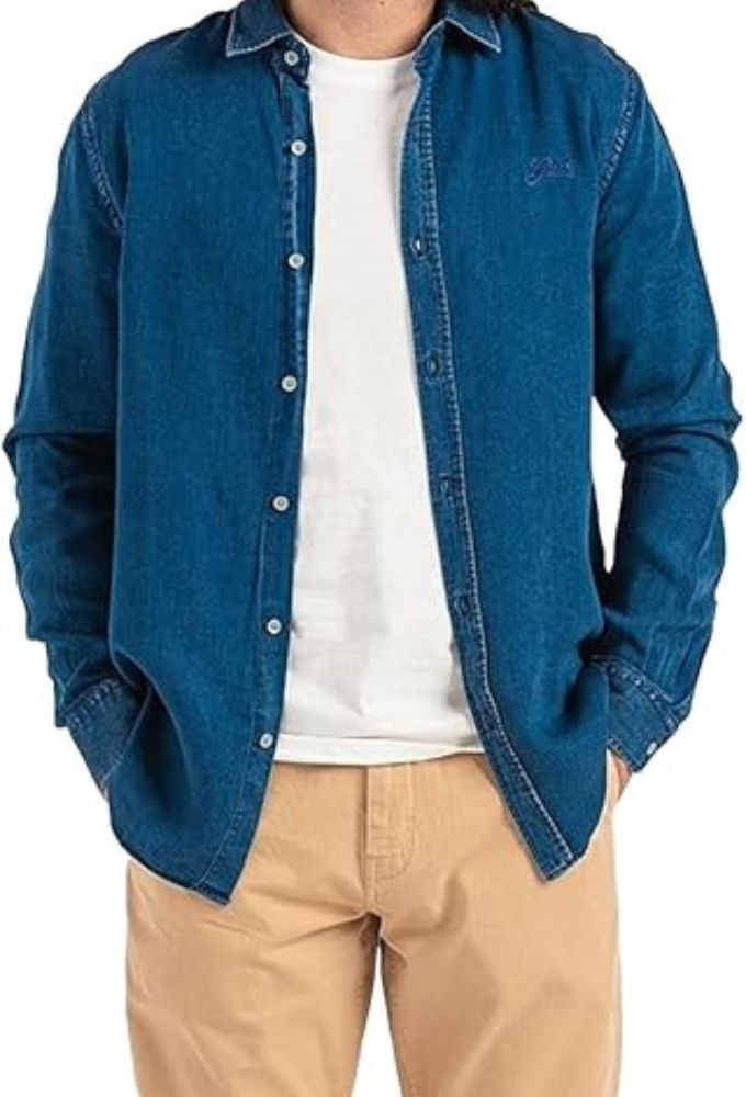 Guess Ανδρικό Κλασικό Πουκάμισο Slim Mπλέ Ανοιχτό