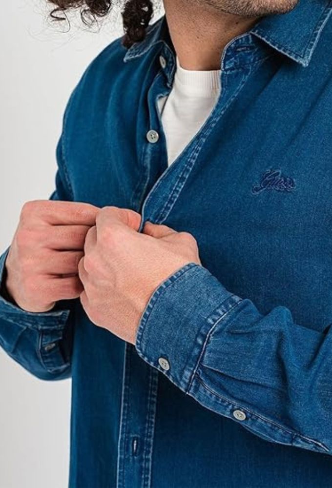 Guess Ανδρικό Κλασικό Πουκάμισο Slim Mπλέ Ανοιχτό - Image 3