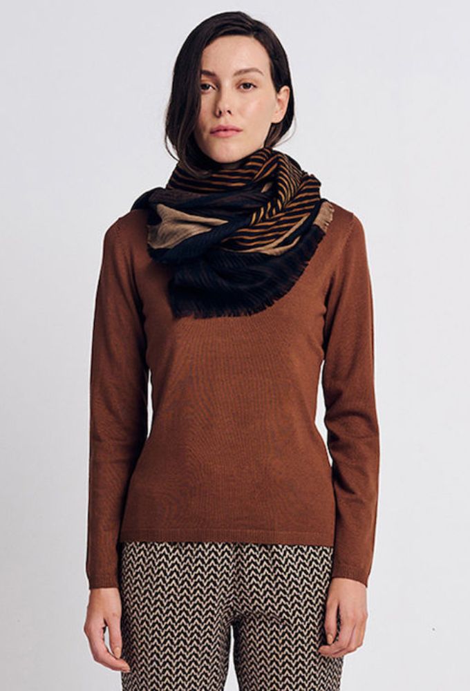 Forel Γυναικείο Μακρυμάνικο Πουλόβερ με V Λαιμόκοψη Σοκολά - Image 2