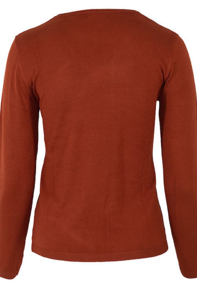 Forel Γυναικείο Μακρυμάνικο Πουλόβερ με V Λαιμόκοψη Σοκολά - Image 5