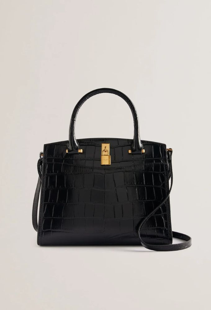 Ted Baker Myfair Τσάντα Χειρός Μαύρη Κροκό