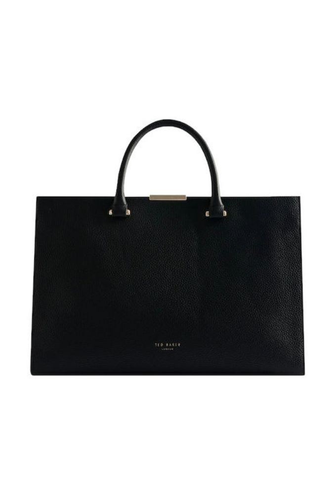 Ted Baker Δερμάτινη Γυναικεία Τσάντα Tote Χειρός Μαύρη