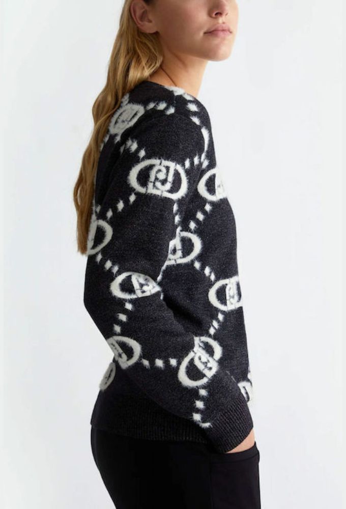 Liu Jo Γυναικεία Μπλούζα Πλεκτή Μαύρη Μεταλιζέ με Άσπρο Λογότυπο - Image 3