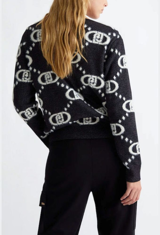 Liu Jo Γυναικεία Μπλούζα Πλεκτή Μαύρη Μεταλιζέ με Άσπρο Λογότυπο - Image 2