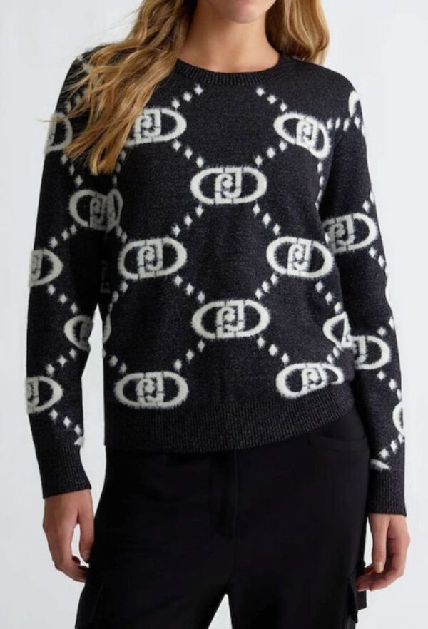 Liu Jo Γυναικεία Μπλούζα Πλεκτή Μαύρη Μεταλιζέ με Άσπρο Λογότυπο