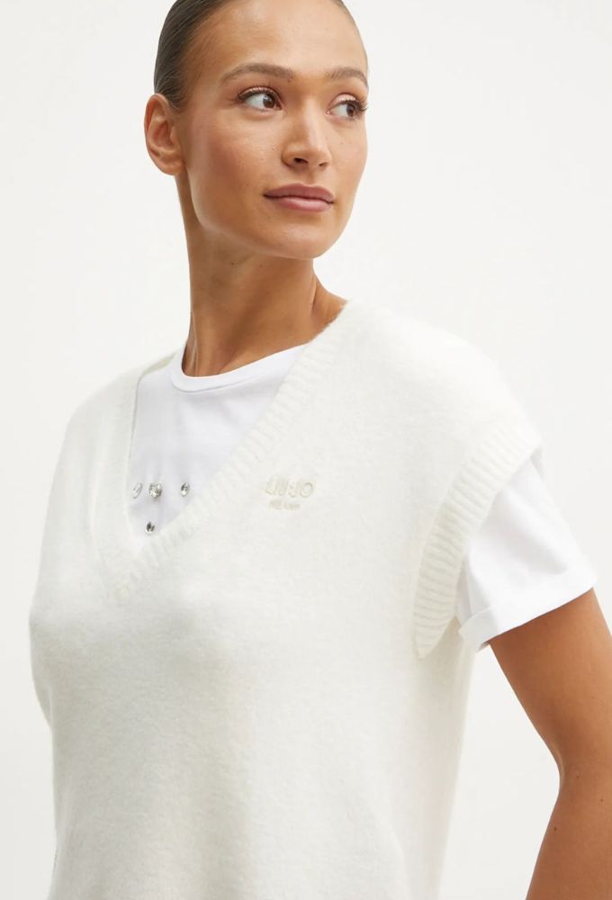 Liu Jo Γυναικείο Γιλέκο από Mείγμα Mαλλιού Eκρού - Image 4