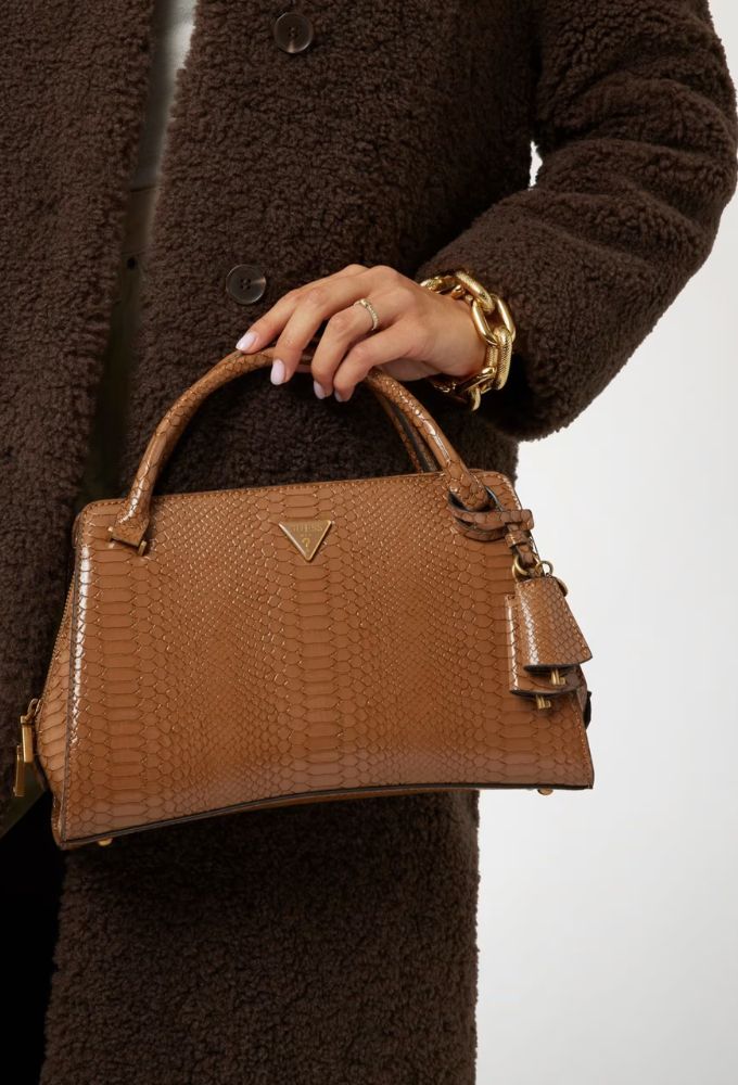 Guess Annita Τσάντα Χειρός Καφέ με Τύπωμα Πύθωνα - Image 2