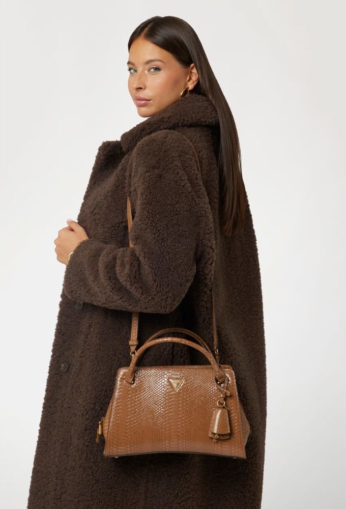 Guess Annita Τσάντα Χειρός Καφέ με Τύπωμα Πύθωνα - Image 3