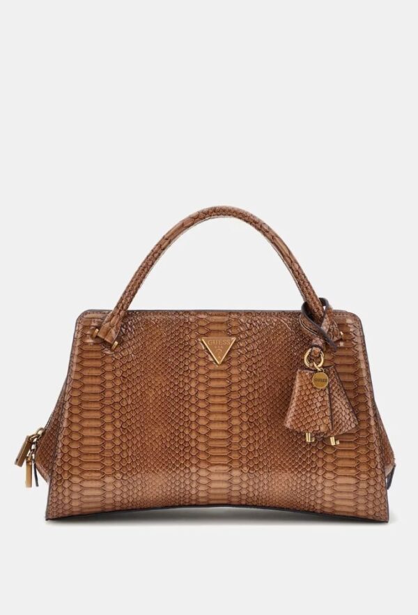 Guess Annita Τσάντα Χειρός Καφέ με Τύπωμα Πύθωνα