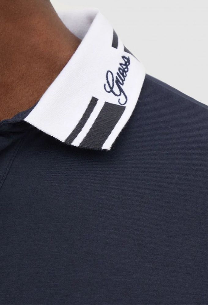 Guess Ανδρική Μπλούζα Polo Μακρυμάνικη Μπλέ Σκούρο - Image 4