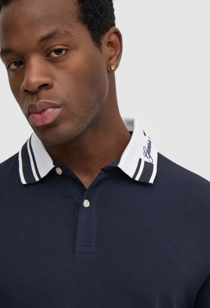 Guess Ανδρική Μπλούζα Polo Μακρυμάνικη Μπλέ Σκούρο - Image 3