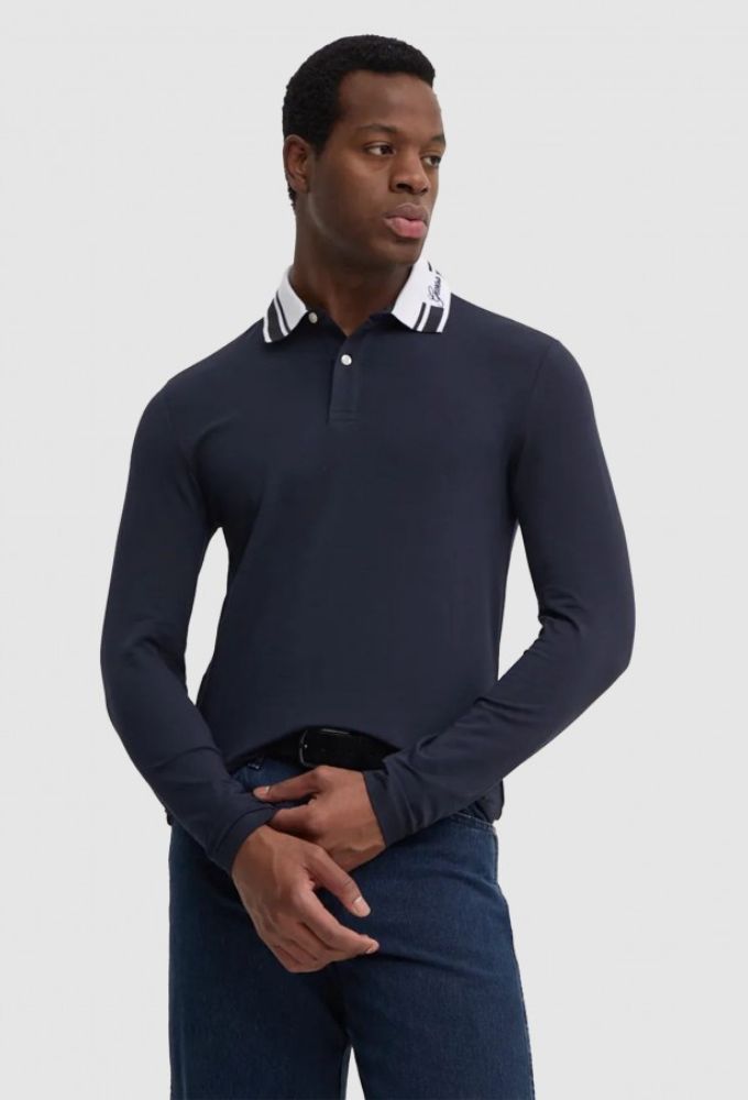 Guess Ανδρική Μπλούζα Polo Μακρυμάνικη Μπλέ Σκούρο