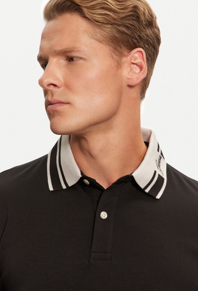 Guess Ανδρική Μπλούζα Polo Μακρυμάνικη Mαύρη - Image 3