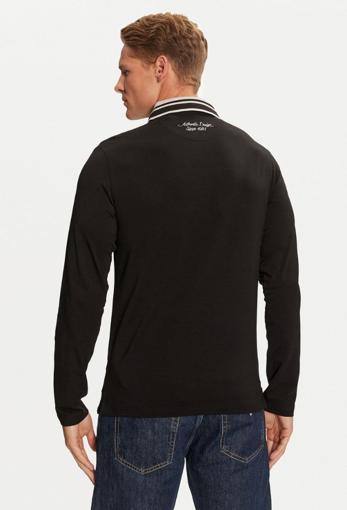 Guess Ανδρική Μπλούζα Polo Μακρυμάνικη Mαύρη - Image 2