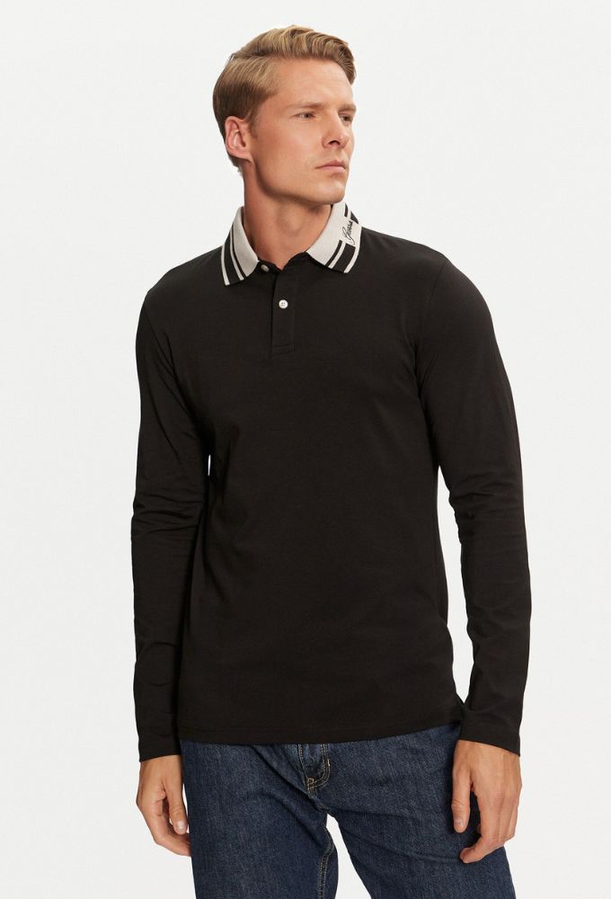 Guess Ανδρική Μπλούζα Polo Μακρυμάνικη Mαύρη