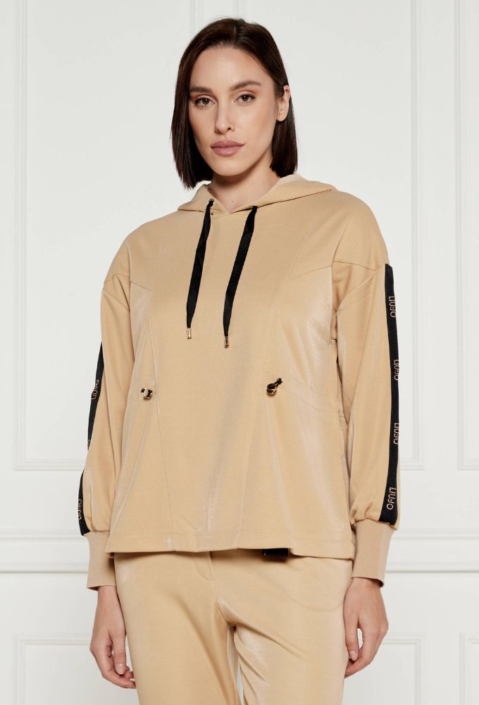 Liu Jo Γυναικεία Μπλούζα Κάμελ Μονόχρωμη με Κουκούλα